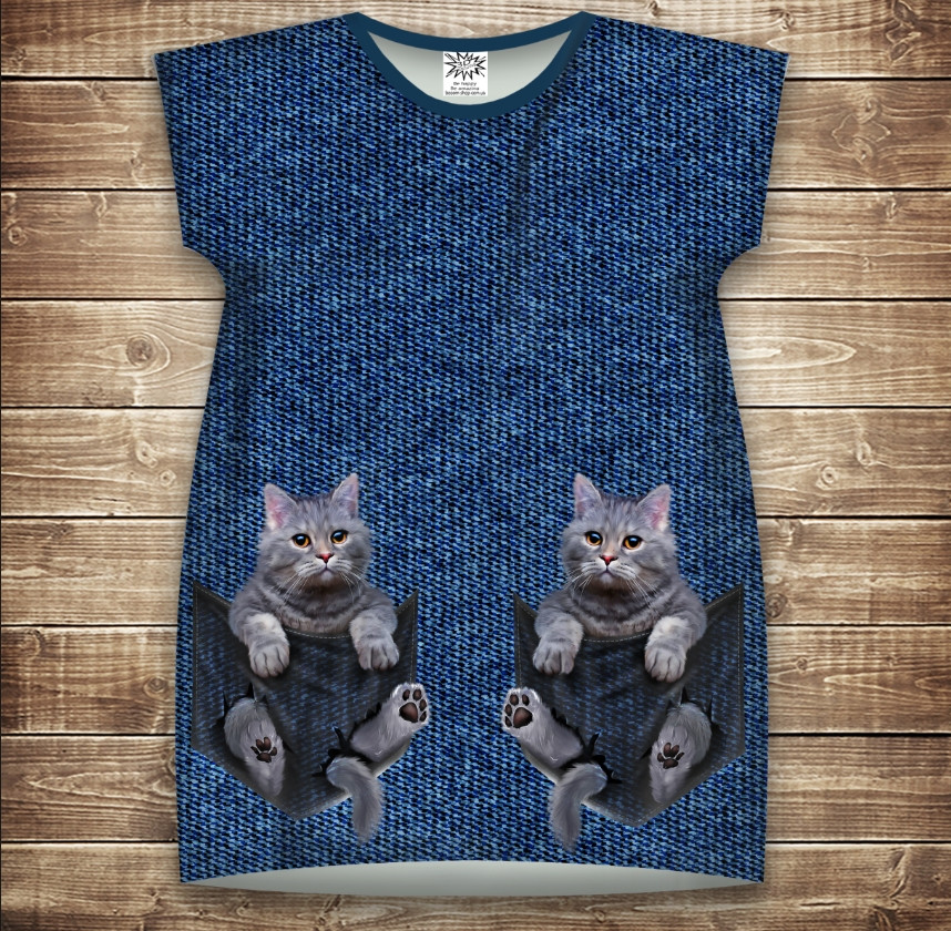 Плаття-туніка 3D принтом: Кошеня в кишені. Дорослі і Дитячі розміри ВСІ Розміри Преміум тканина