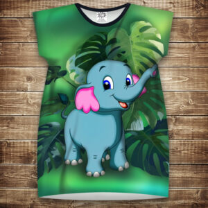 Плаття-туніка 3D принтом: Слоник і Монстера. Дорослі і Дитячі розміри ВСІ Розміри Преміум тканина