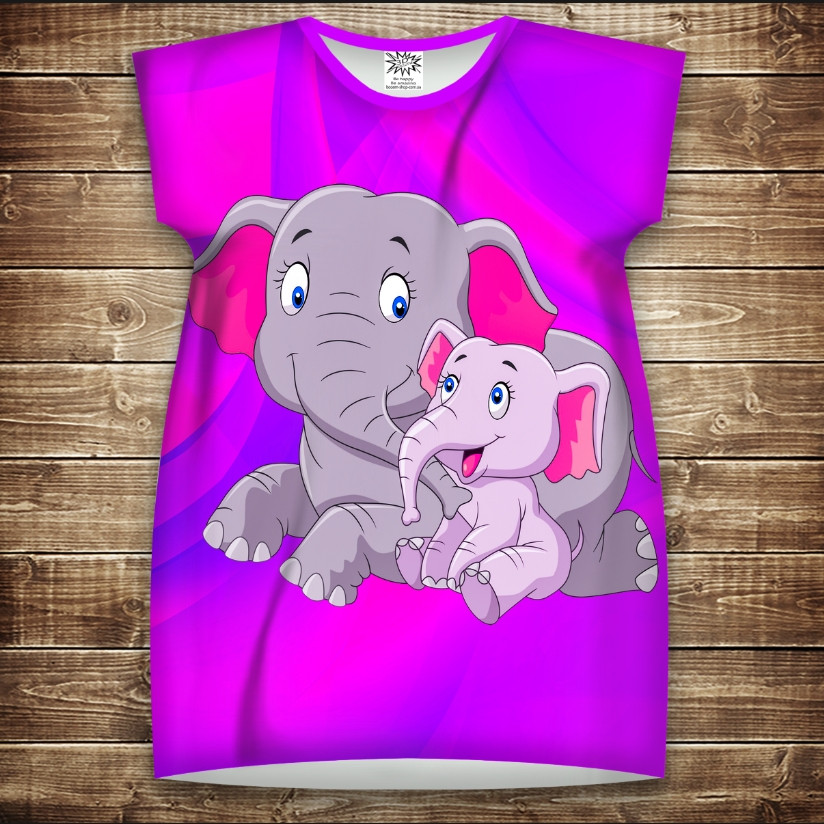 Плаття-туніка 3D принтом: Слоники. Чарівні слоненятка. Дорослі і Дитячі розміри ВСІ Розміри Преміум тканина