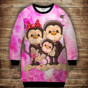 Плаття-світшот з 3D принтом: Веселі мавпочки Рожевий 1 ВСІ Розміри Преміум тканина