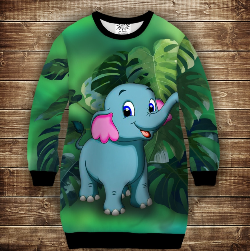 Плаття-світшот з 3D принтом: Слоник і Монстера ВСІ Розміри Преміум тканина