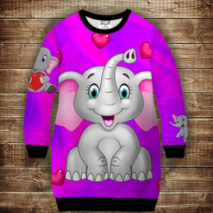 Плаття-світшот з 3D принтом: Слоники. Чарівні слоненятка 1 ВСІ Розміри Преміум тканина