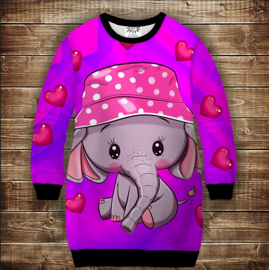 Плаття-світшот з 3D принтом: Слоники. Чарівні слоненятка 2 ВСІ Розміри Преміум тканина