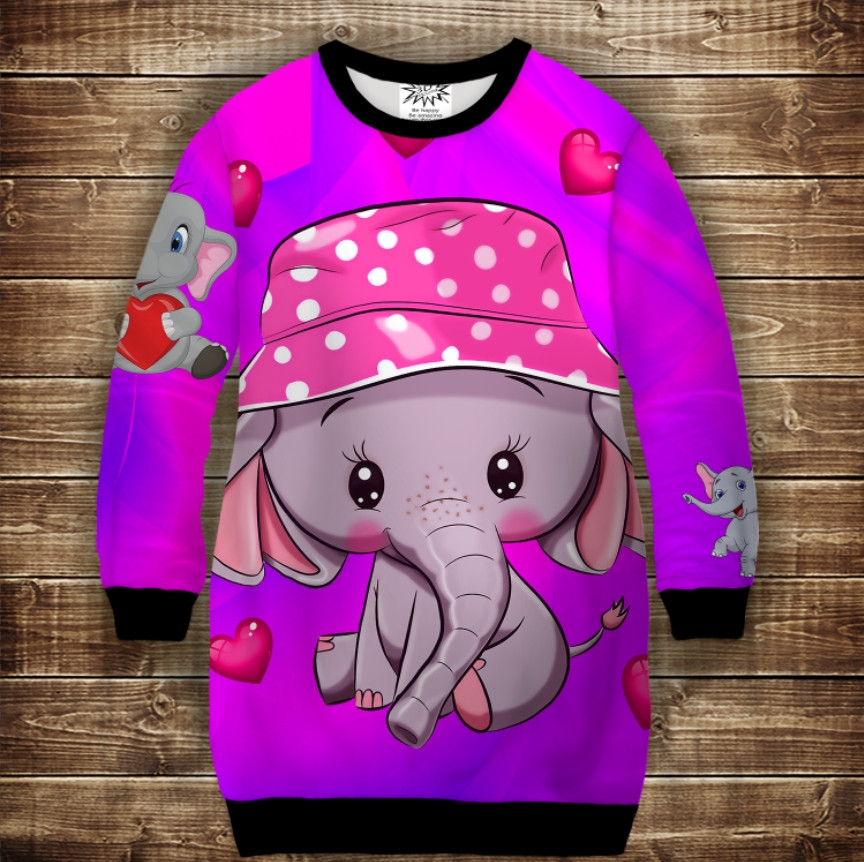 Плаття-світшот з 3D принтом: Слоники. Чарівні слоненятка 3 ВСІ Розміри Преміум тканина