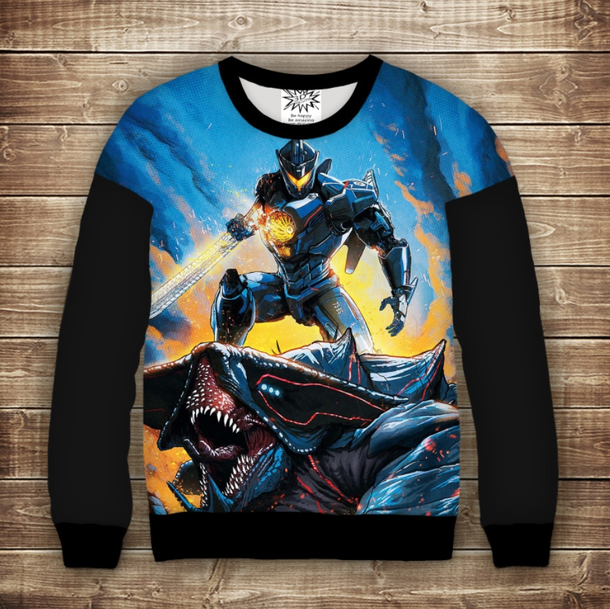 Світшот з подовженим плечем та 3D принтом: Тихоокеанський Рубіж. Єгер проти Кодзю. Дорослі і Дитячі розміри ВСІ Розміри Преміум