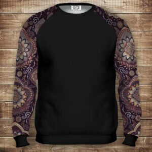 Світшот-реглан з 3D принтом на тему: Індійські орнаменти. Фіолетовий тон. Дорослі та Дитячі розміри ВСІ Розміри Преміум тканина