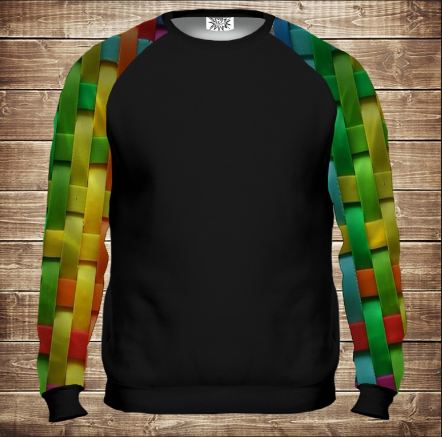 Світшот-реглан з 3D принтом на тему: Кольоровий плетений візерунок. Дорослі та Дитячі розміри ВСІ Розміри Преміум тканина