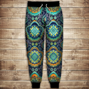 Штани з 3D принтом: Індійські орнаменти. Синій тон ВСІ Розміри Преміум тканина