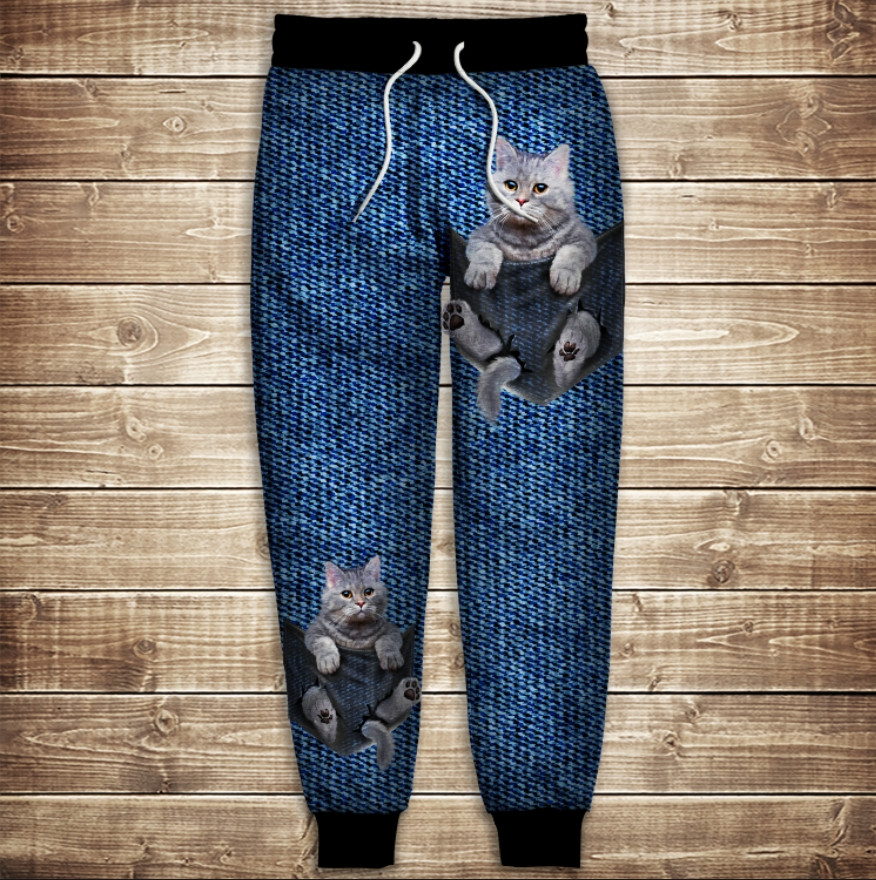 Штани з 3D принтом: Кошеня в кишені ВСІ Розміри Преміум тканина