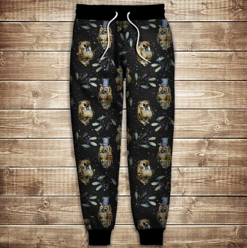 Штани з 3D принтом: Сови і Філіни в шляпах ВСІ Розміри Преміум тканина