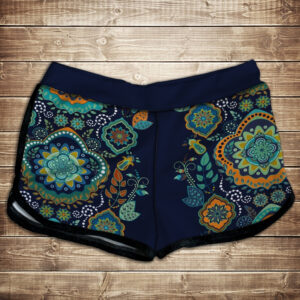 Шорти жіночі з 3D принтом на тему: Індійські орнаменти. Синій тон ВСІ Розміри Преміум тканина