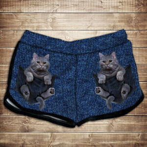 Шорти жіночі з 3D принтом на тему: Кошеня в кишені ВСІ Розміри Преміум тканина