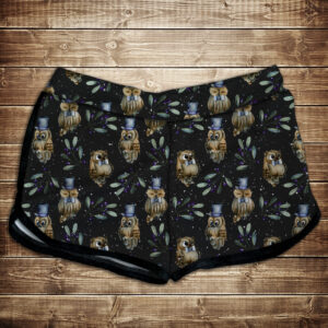 Шорти жіночі з 3D принтом на тему: Сови і Філіни в шляпах ВСІ Розміри Преміум тканина