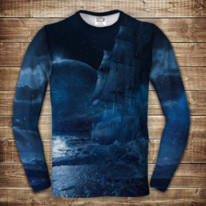 Лонгслив-реглан с 3D принтом: Корабль і місяць вночі. Дорослі і Дитячі розміри ВСІ Розміри Преміум тканина