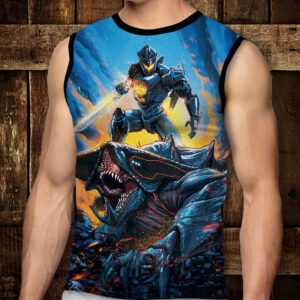 Футболка-безрукавка з 3D принтом: Тихоокеанський Рубіж. Єгерь проти Кодзю. Дорослі і Дитячі розміри ВСІ Розміри Преміум тканина