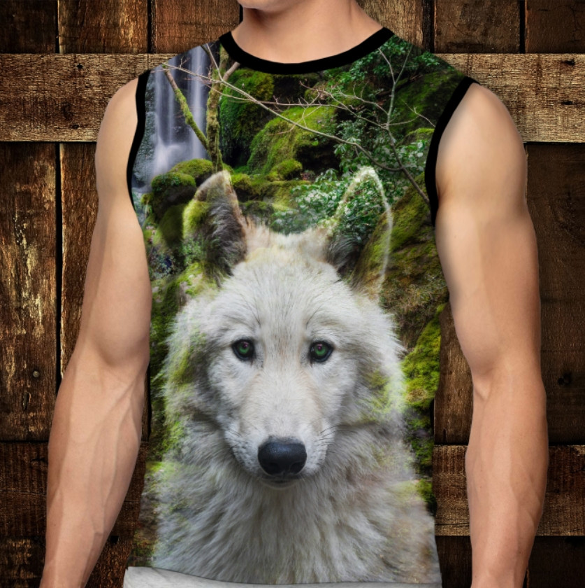 Футболка-безрукавка з 3D принтом: Білий вовк. Дорослі і Дитячі розміри ВСІ Розміри Преміум тканина