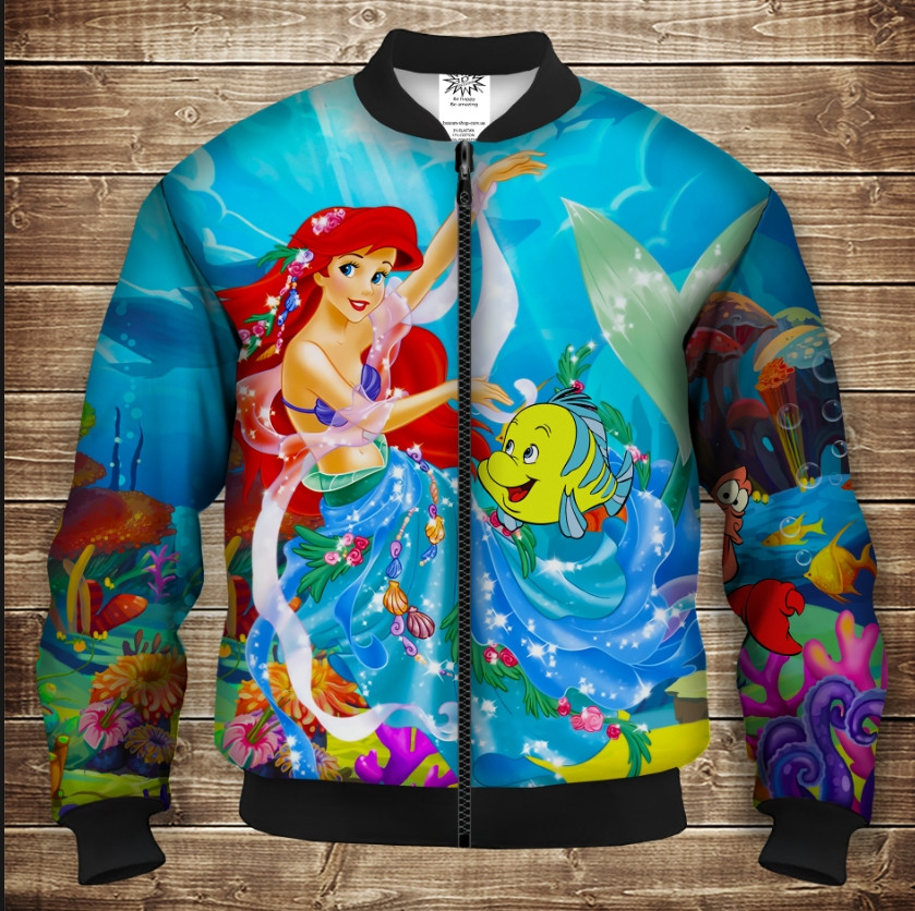 Бомбер з 3D принтом на тему Русалонька Аріель Дорослі і Дитячі розміри ВСІ Розміри Преміум тканина