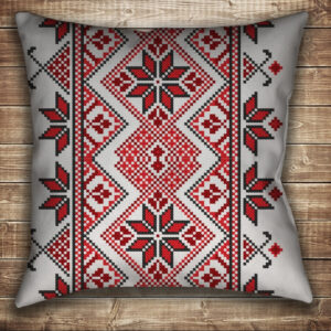 Подушка країна. Вишиванка червона на білому фоні