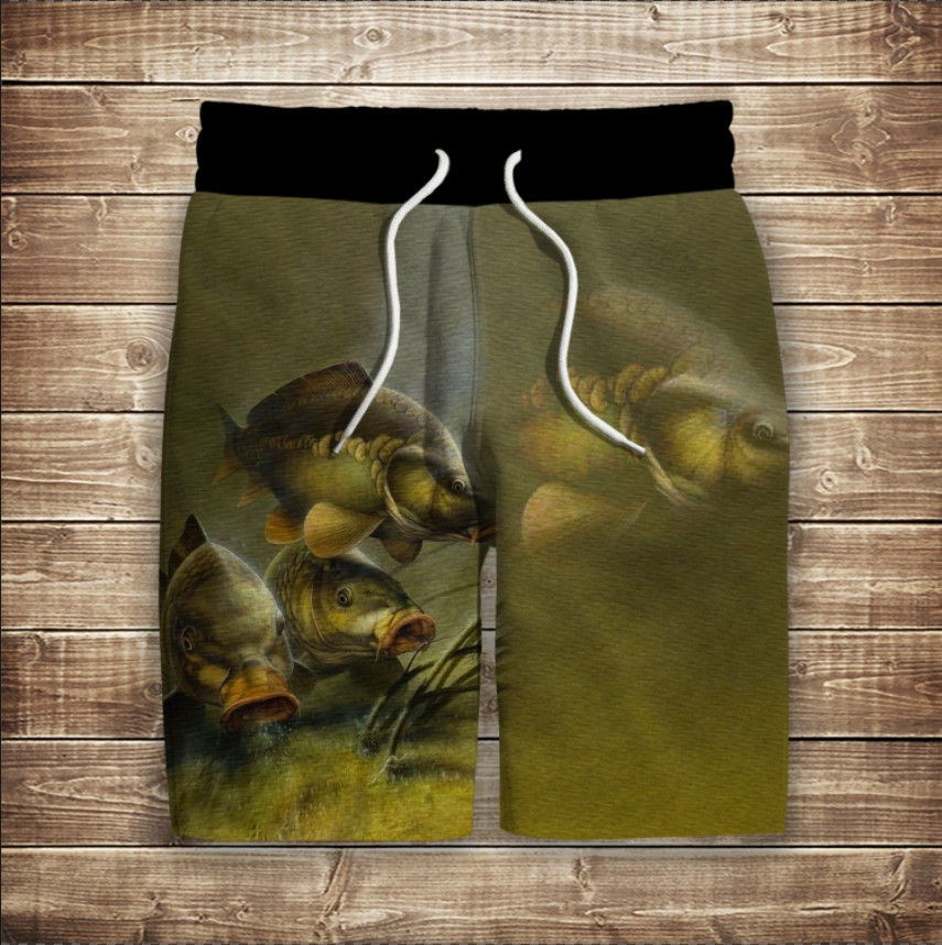 Шорти з 3D принтом на тему: Рибалка. Карпи ВСІ Розміри