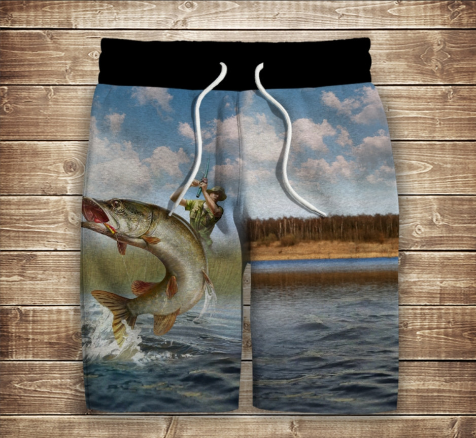 Шорти з 3D принтом на тему: Рибалка. Щука ВСІ Розміри