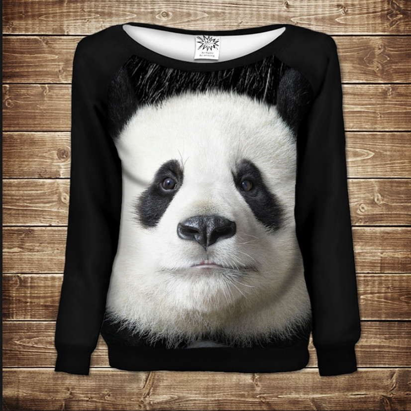 Жіночий світшот - реглан з відкритими плечима з 3D принтом - Панда Мордочка ВСІ Розміри Преміум тканина