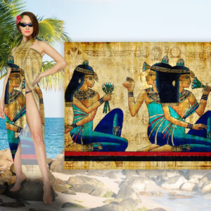 Парео-хустка-палантин бежевого кольору 10в1 з принтом Єгіпет ВСІ Розміри