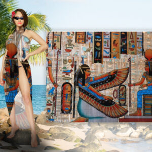 Парео-хустка-палантин бежевого кольору 10в1 з принтом Єгіпет ВСІ Розміри