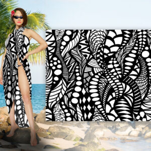 Парео-хустка-палантин 10в1 з принтом Монохром Чорно-біле листя ВСІ Розміри