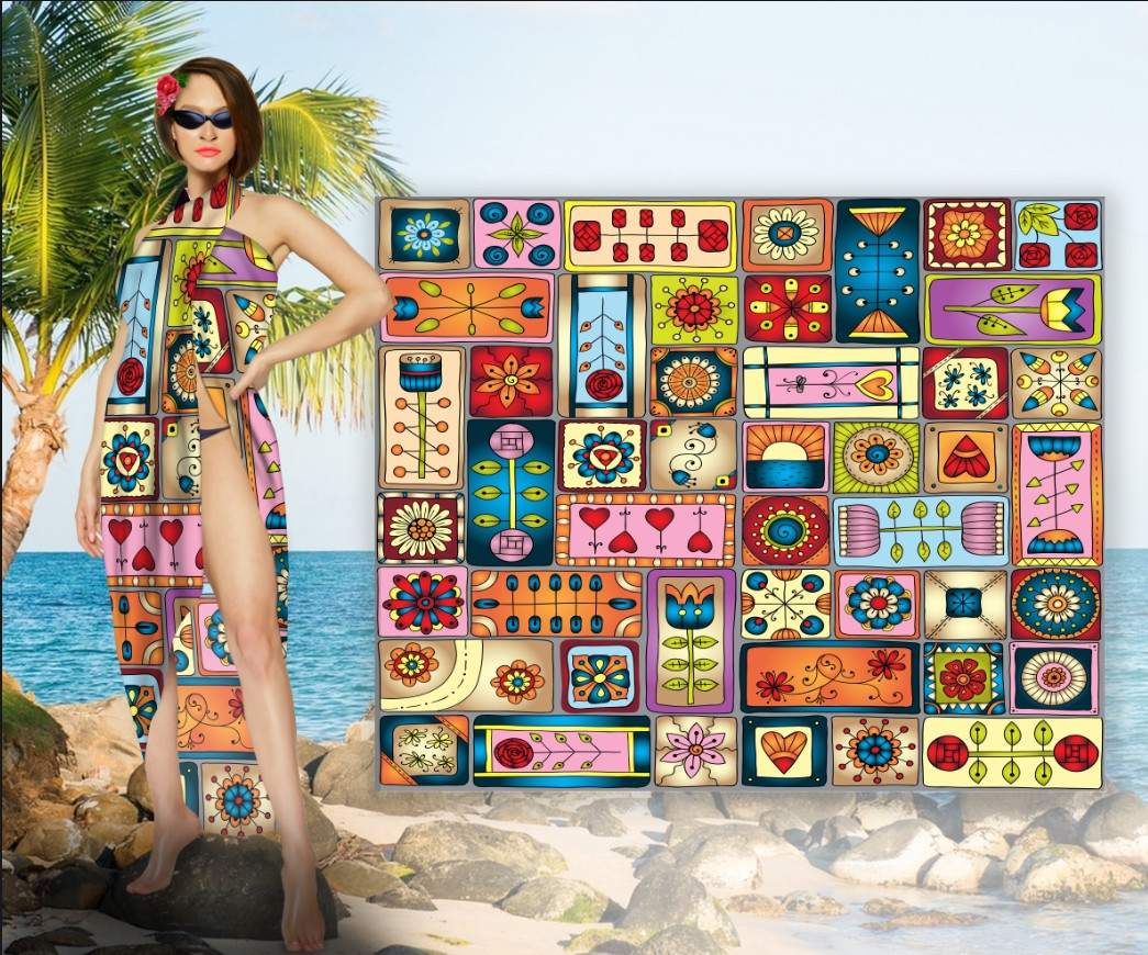 Парео-хустка-палантин 10в1 з принтом Печворк ВСІ Розміри