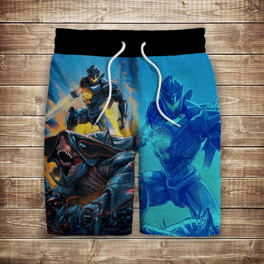 Шорти з 3D принтом на тему: Тихоокеанський Рубіж. Єгерь проти Кодзю. ВСІ Розміри