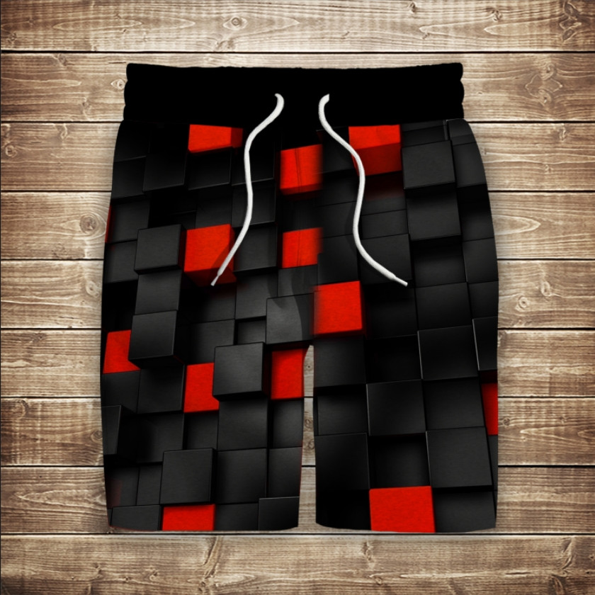 Шорти з 3D принтом на тему: Підземні червоні кубики ВСІ Розміри