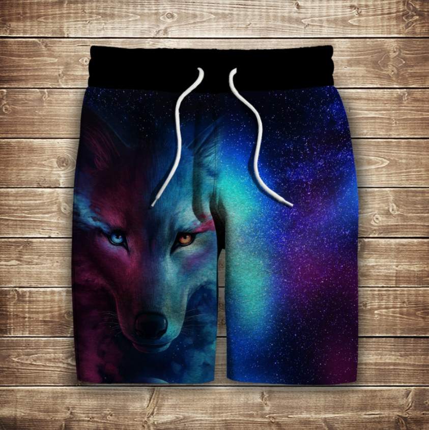 Шорти з 3D принтом на тему: Космічний вовк ВСІ Розміри