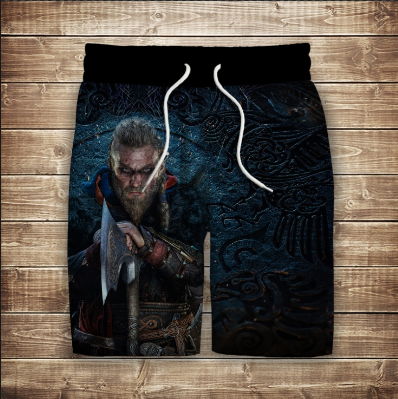 Шорти з 3D принтом на тему: Кредо ассасина Вальгалла ВСІ Розміри