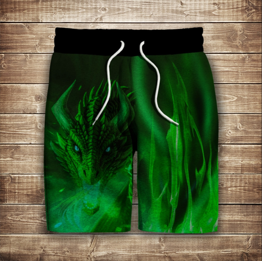 Шорти з 3D принтом на тему: Зелений дракон ВСІ Розміри