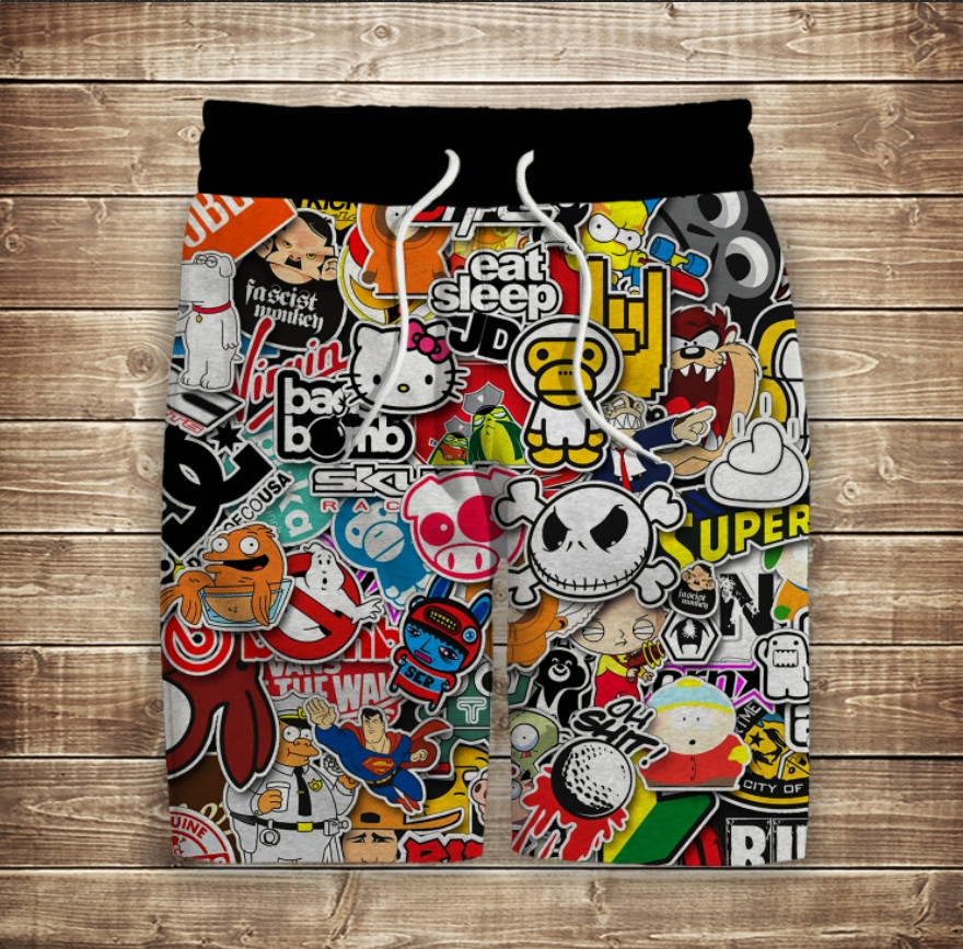 Шорти з 3D принтом на тему: Стікери мультфільм ВСІ Розміри