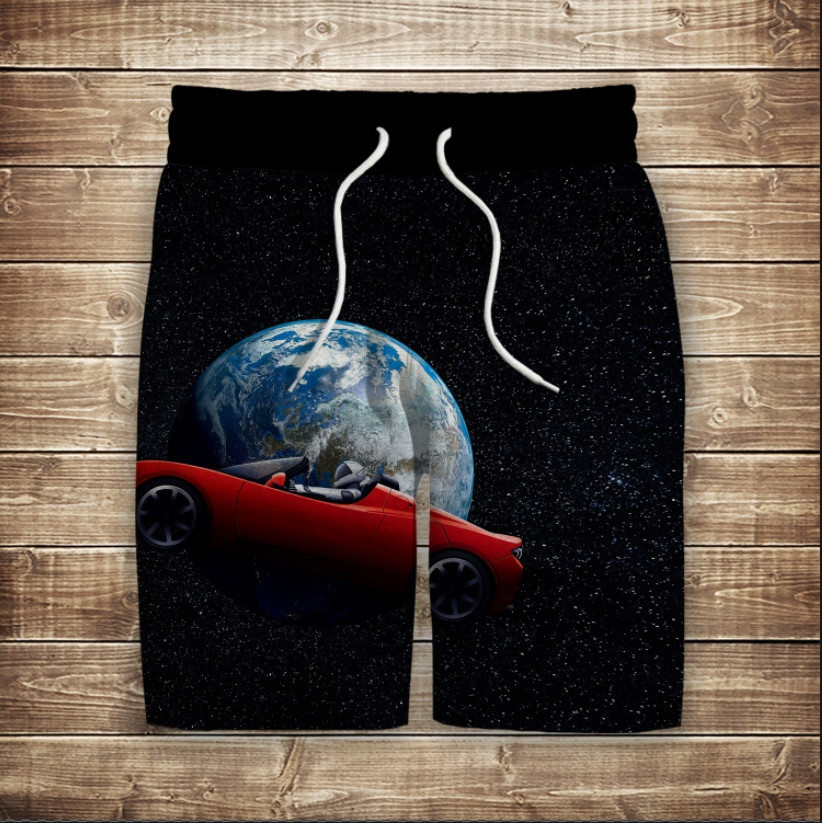 Шорти з 3D принтом на тему: Автомобіль Тесла в космосі ВСІ Розміри