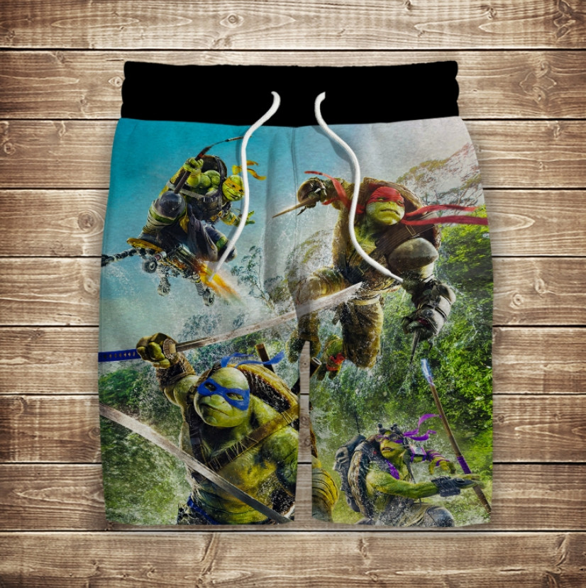 Шорти з 3D принтом на тему: Битва. Черепашки Ніндзя. Дорослі та Дитячі розміри ВСІ Розміри