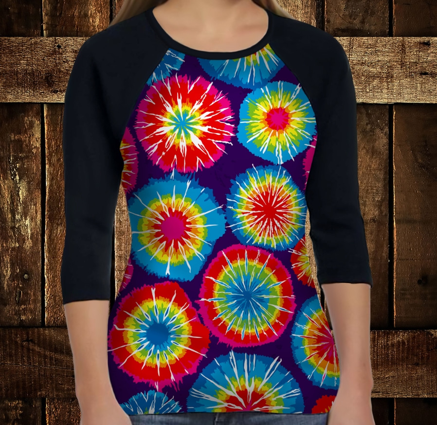 Лонгслив-реглан з 3D принтом: Тай-Дай ВСІ Розміри Преміум тканина