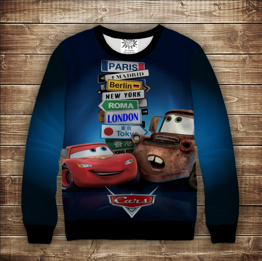 Світшот з 3D принтом Тачкі. Молнія та Метр ВСІ Розміри Преміум тканина