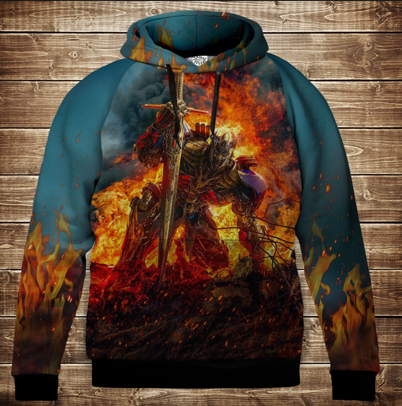 Толстівка 3D Transformers Оптимус Прайм у вогні Дитячі і дорослі розміри ВСІ Розміри Преміум тканина