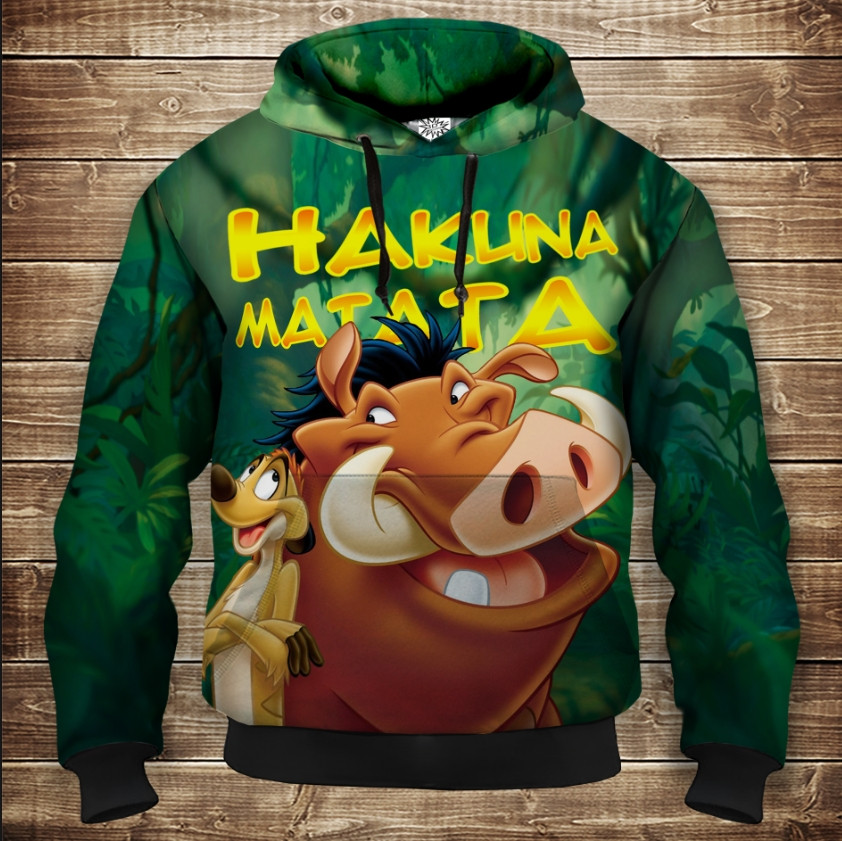 Толстівка 3D з принтом Акуна Матата Король лев Тімон і Пумба Дитячі і дорослі розміри ВСІ Розміри Преміум тканина