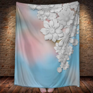 Плед з 3D принтом Білі квіти. 150х200 см.