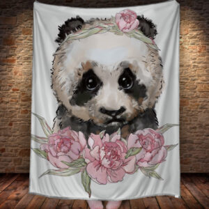 Плед з 3D принтом 1388 Панда в квітах 150х200 см.