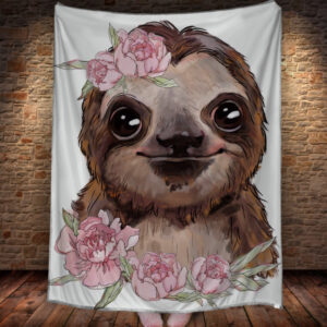 Плед з 3D принтом 1392 Лінивець у квітах 150х200 см.