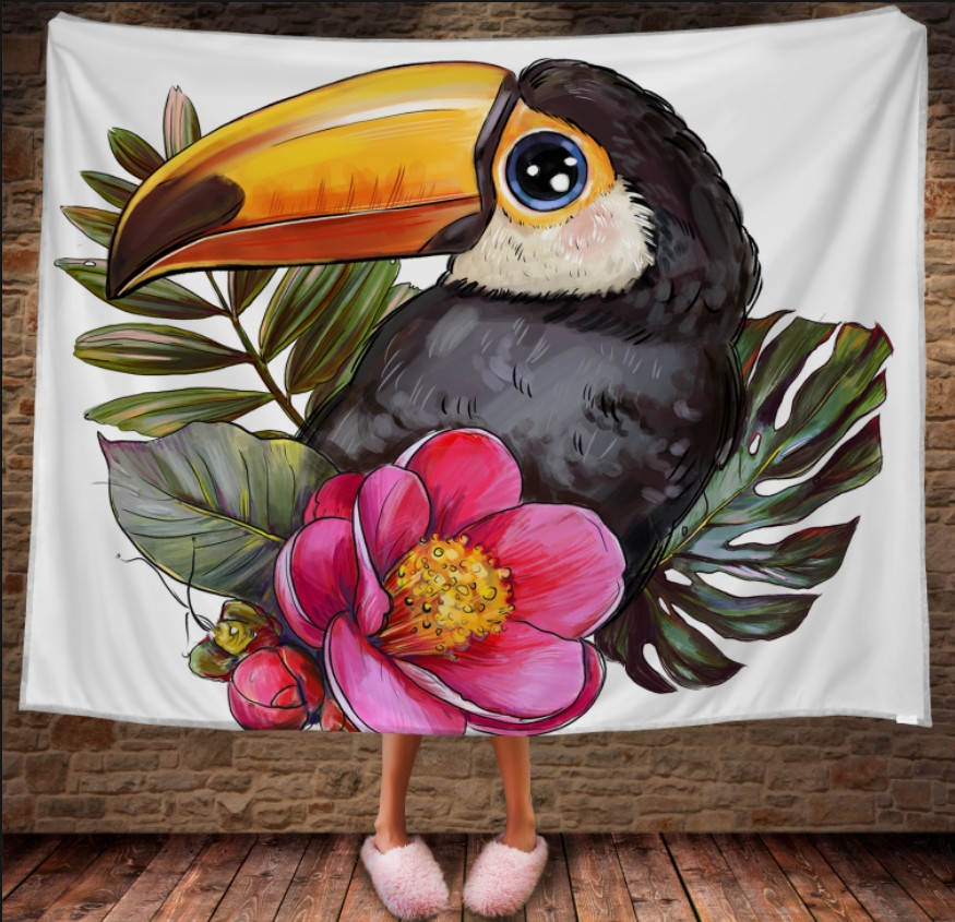 Плед з 3D принтом 1400 Тукан і квіти 150х200 см.