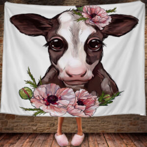 Плед з 3D принтом 1402 Теля і квіти 150х200 см.