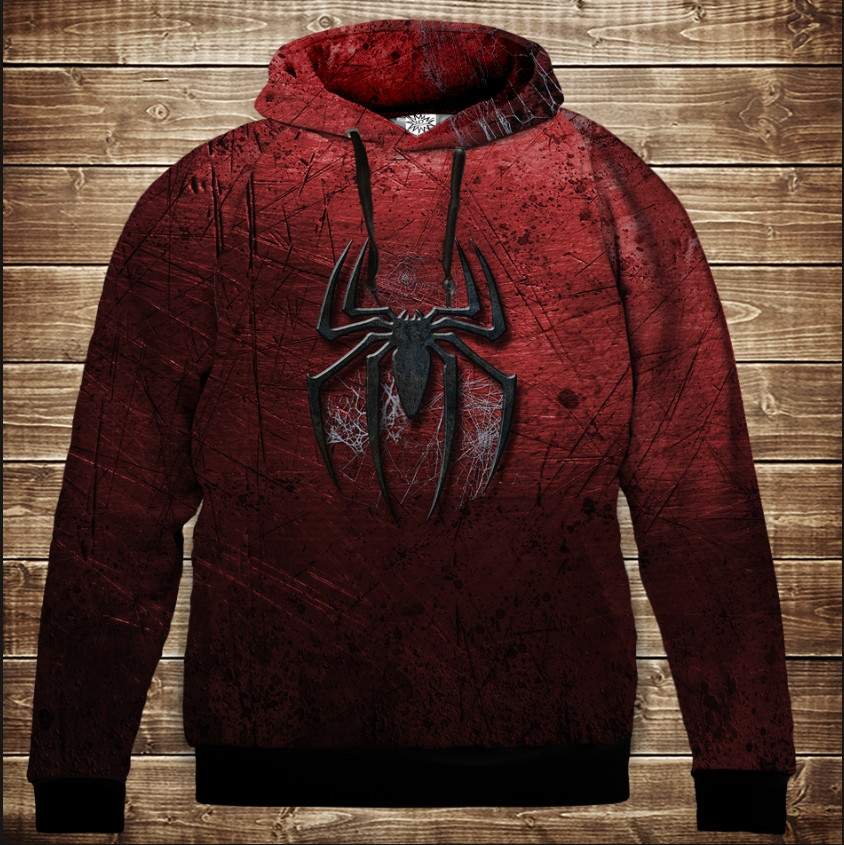 Толстівка з 3D принтом Спайдермен Людина Павук Лого Дитячі і дорослі розміри. ВСІ Розміри Преміум тканина