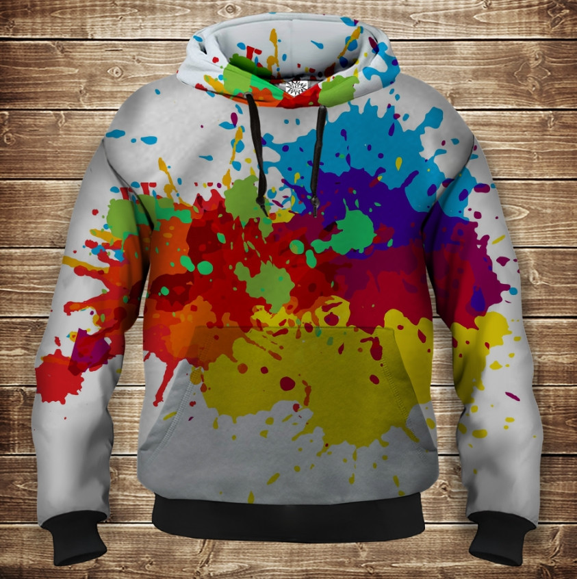 Толстівка з 3D принтом Бризки фарби Дитячі і дорослі розміри. ВСІ Розміри Преміум тканина