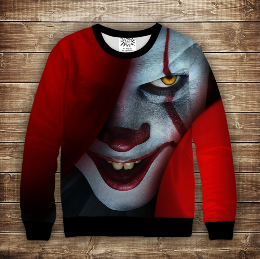 Світшот з 3D принтом Воно-2 Пеннивайз. Жахливий клоун ВСІ Розміри Преміум тканина