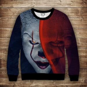 Світшот з 3D принтом Воно-2 Пеннивайз. Маска клоуна ВСІ Розміри Преміум тканина